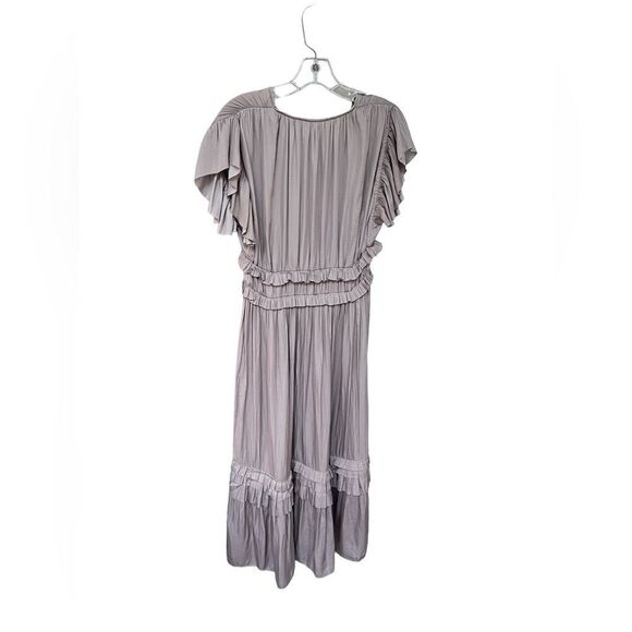 Grade & Gather Ruffle Satin V-Neck Dress Gray S - Picture 3 of 6